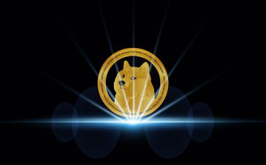 dogecoin-dog sanal para birimi görüntüsü. 3d illüstrasyon.
