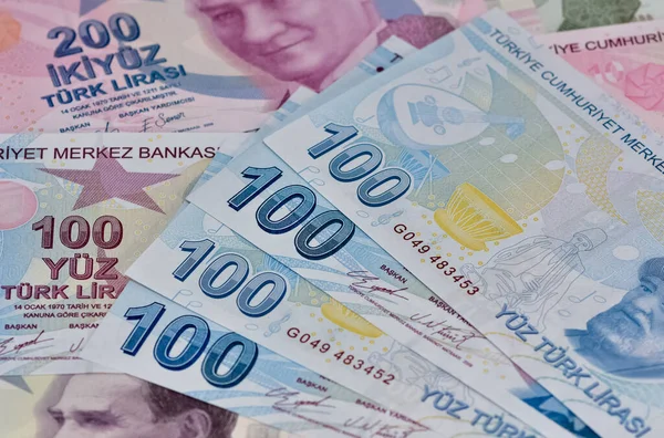 Verschiedene Banknotenbilder Fotos Von Der Türkischen Lira — Stockfoto