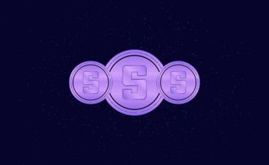 Soyut arka planda kum havuzu ve sanal para birimi logosu. 3d illüstrasyon.