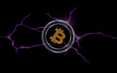 Dijital arkaplandaki bitcoin-btc logosunun görüntüleri. 3d illüstrasyon.