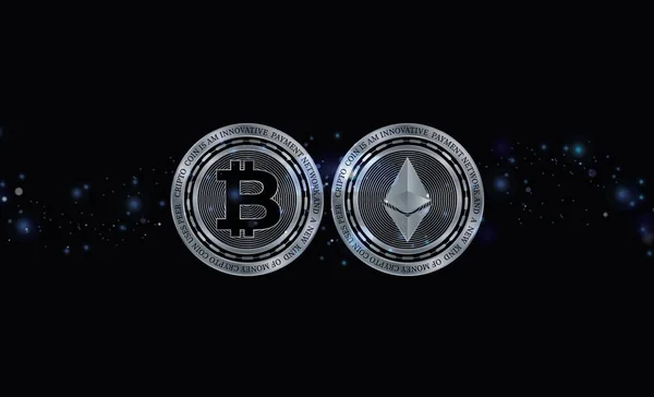 Ethereum Bitcoin Віртуальна Валюта Перегляду Ілюстрації — стокове фото