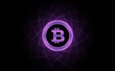 Dijital arkaplandaki bitcoin-btc logosunun görüntüleri. 3d illüstrasyon.