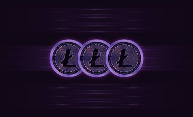  Litoin-ltc sanal para birimi görüşleri. 3d illüstrasyon