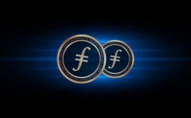 Dijital arkaplanda filecoin-fil sanal para biriminin görüntüsü. 3d illüstrasyon