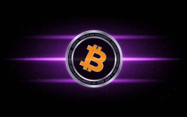 Dijital arkaplandaki bitcoin-btc logosunun görüntüleri. 3d illüstrasyon.