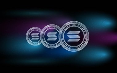  Dijital arkaplanda solana-sol sanal para birimi resmi. 3d illüstrasyon