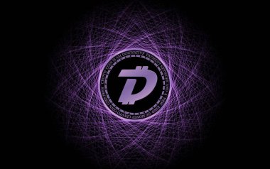 Digibyte-dgb dijital arkaplanda sanal para birimi resmi. 3d illüstrasyon.