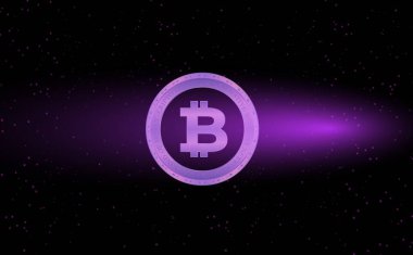 Dijital arkaplandaki bitcoin-btc logosunun görüntüleri. 3d illüstrasyon.