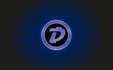 Digibyte-dgb dijital arkaplanda sanal para birimi resmi. 3d illüstrasyon.