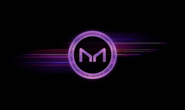 Dijital arka planda sanal para üreticisi-mkr madeni parasının bir görüntüsü. 3d illüstrasyon.