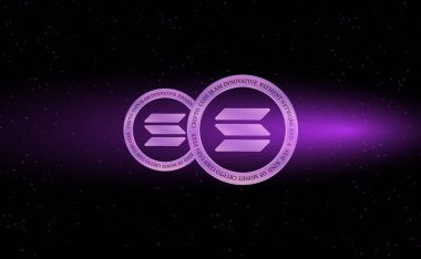  Dijital arkaplanda solana-sol sanal para birimi resmi. 3d illüstrasyon