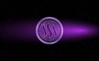 Steem sanal para birimi görüntüleri. 3d illüstrasyon.