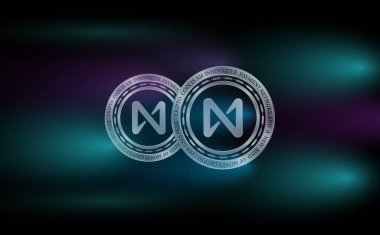 Dijital arka planda Protokol madeni para ve logonun yanında. 3d illüstrasyon resminin yanında.