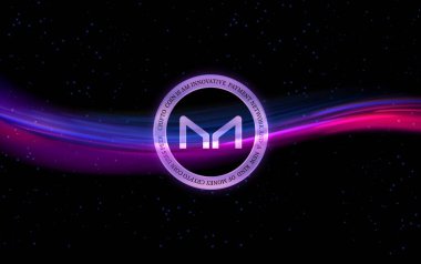 Dijital arka planda sanal para üreticisi-mkr madeni parasının bir görüntüsü. 3d illüstrasyon.