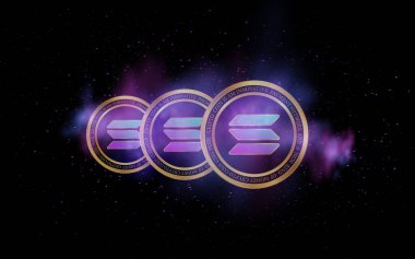  Dijital arkaplanda solana-sol sanal para birimi resmi. 3d illüstrasyon