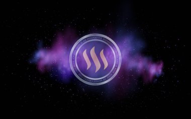 Steem sanal para birimi görüntüleri. 3d illüstrasyon.