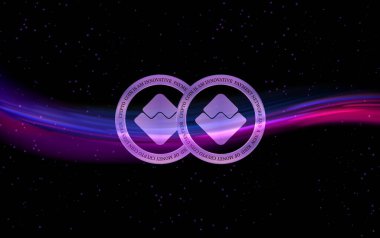 Dalgaların dijital bir arka planda sanal para biriminin görüntüsü. 3d illüstrasyon.