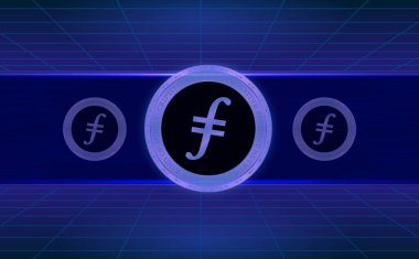 Dijital arkaplanda filecoin-fil sanal para biriminin görüntüsü. 3d illüstrasyon.