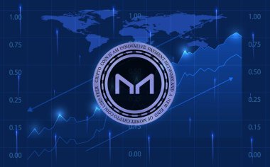 Dijital arka planda sanal para üreticisi-mkr madeni parasının bir görüntüsü. 3d illüstrasyon.