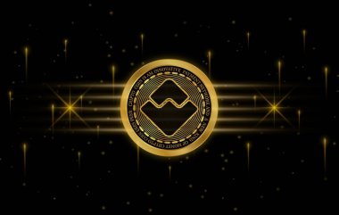 Dalgaların dijital bir arka planda sanal para biriminin görüntüsü. 3d illüstrasyon.