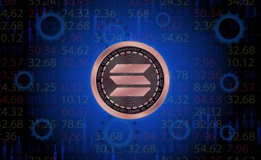 Dijital arkaplanda solana-sol sanal para birimi resmi. 3d illüstrasyon