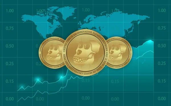Image of apecoin virtual currency on a digital background. 3d illustration.