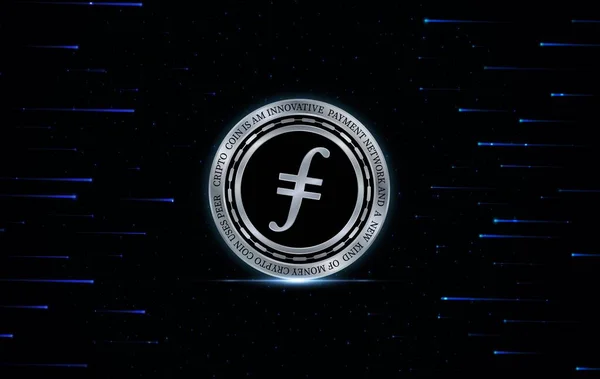 image of the filecoin-fil virtual currency on a digital background. 3d illustration.