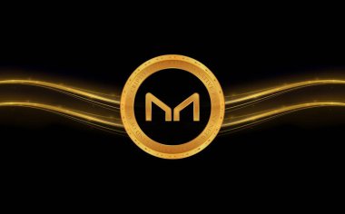 Dijital arka planda sanal para üreticisi-mkr madeni parasının bir görüntüsü. 3d illüstrasyon.