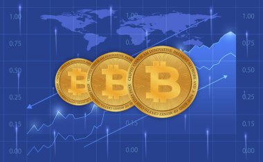 Dijital arkaplandaki bitcoin-btc logosunun görüntüleri. 3d illüstrasyon.