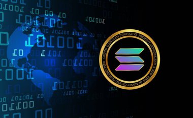 Dijital arkaplanda solana-sol sanal para birimi resmi. 3d illüstrasyon