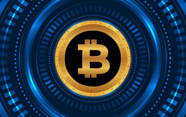 Dijital arkaplandaki bitcoin-btc logosunun görüntüleri. 3d illüstrasyon.