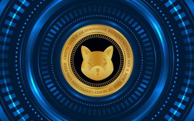 Shiba renkli arka planda sanal para birimi görselleri. 3d illüstrasyon.