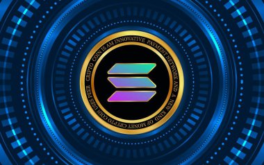 Dijital arkaplanda solana-sol sanal para birimi resmi. 3d illüstrasyon