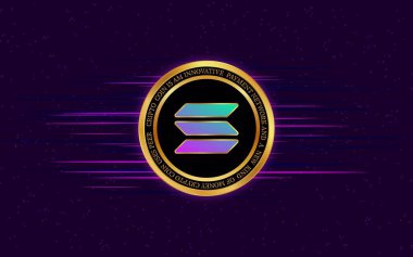 Dijital arkaplanda solana-sol sanal para birimi resmi. 3d illüstrasyon