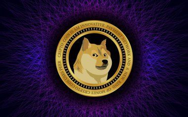 dogecoin-dog sanal para birimi görüntüsü. 3d illüstrasyon.