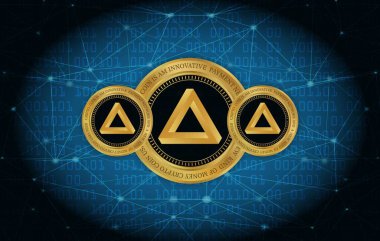 Arpa madeni para biriminin dijital bir arka plandaki görüntüsü. 3d illüstrasyon.