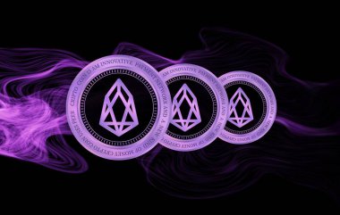 Eos sanal para birimi görüntüleri. Üç boyutlu çizimler. dijital paralar.