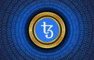 Tezos-xtz sanal para birimi görüntüleri. 3d illüstrasyon.