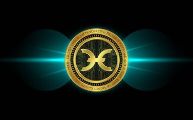 Sanal para biriminin dijital bir arka plandaki görüntüsü. 3d illüstrasyon.