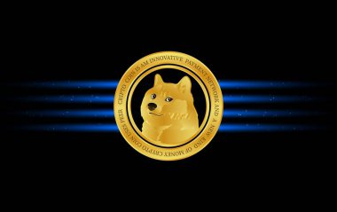 dogecoin-dog sanal para birimi görüntüsü. 3d illüstrasyon.
