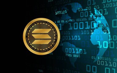 Dijital arkaplanda solana-sol sanal para birimi resmi. 3d illüstrasyon