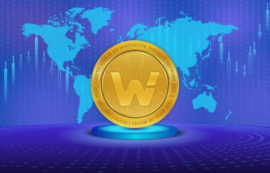 woo network-woo virtual currency logo. 3d illustrations.