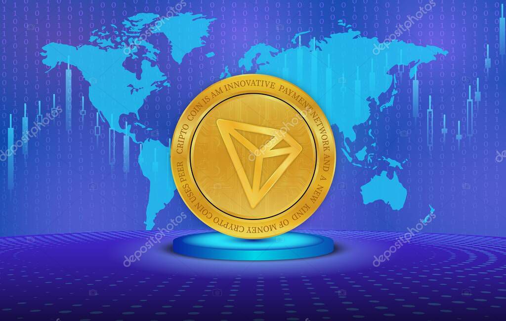 The tron-trx virtual currency. 3d illustrations.