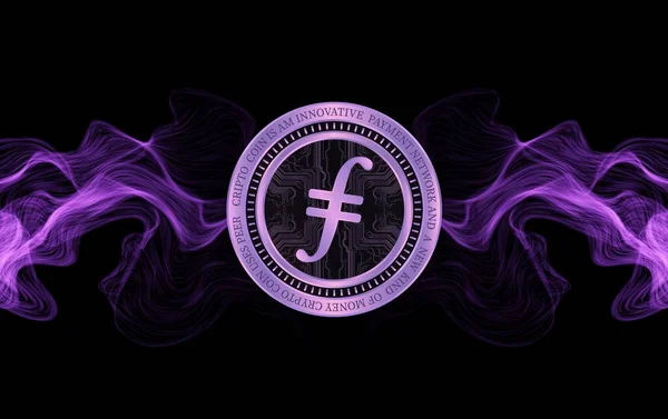 image of the filecoin-fil virtual currency on a digital background. 3d illustration.