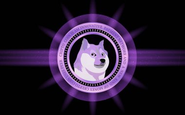 dogecoin-dog sanal para birimi görüntüsü. 3d illüstrasyon.