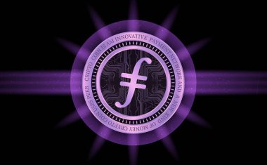 Dijital arkaplanda filecoin-fil sanal para biriminin görüntüsü. 3d illüstrasyon.