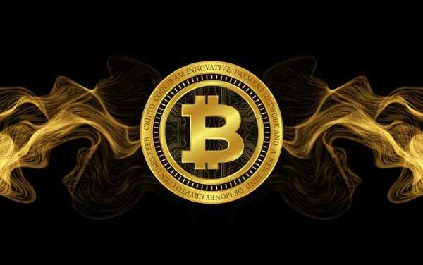 Dijital Arkaplandaki Bitcoin Btc Logosunun Görüntüleri Illüstrasyon — Stok fotoğraf