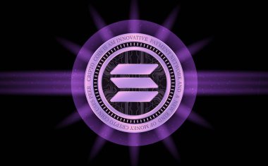 Dijital arkaplanda solana-sol sanal para birimi resmi. 3d illüstrasyon