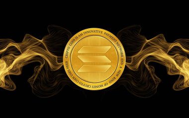 Dijital arkaplanda solana-sol sanal para birimi resmi. 3d illüstrasyon