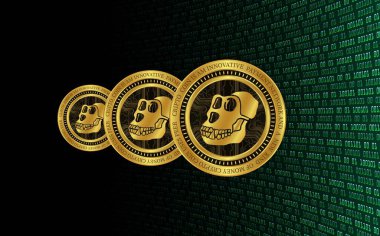 Dijital arka planda apecoin sanal para birimi görüntüsü. 3d illüstrasyon.